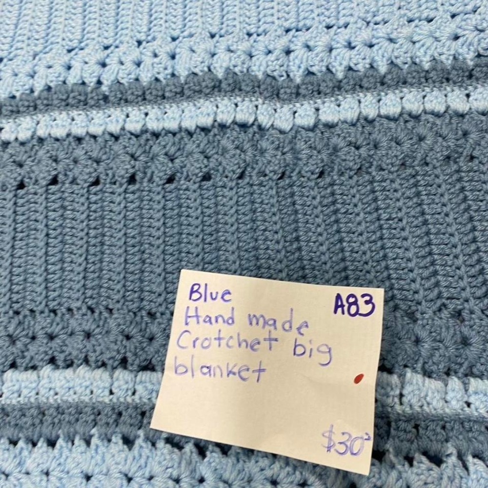 Blue handmade crochet blanket L68" X W63". SKU-A83 #crochet